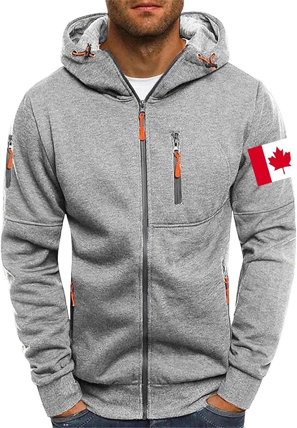 

Мужская спортивная толстовка с капюшоном на молнии, легкая, с карманами