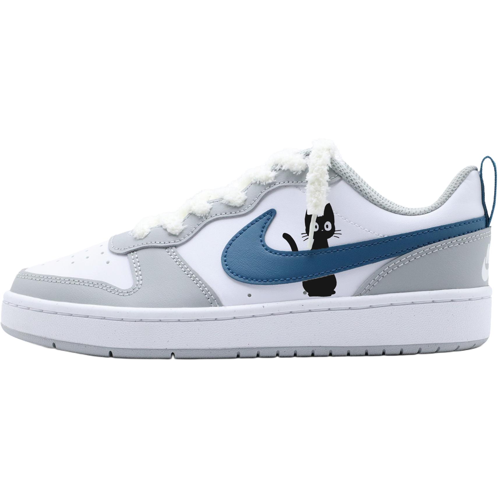 

Nike Детские кроссовки для скейтбординга Court Borough Silly Cat с нескользящей подошвой, износостойкие, белые, серые, синие, подростковые