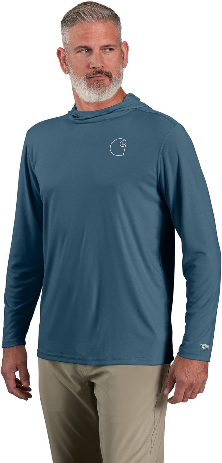 

Легкая мужская футболка Carhartt Force Sun Defender с длинными рукавами и капюшоном, с графическим логотипом, Storm Blue Heather, Синий, Легкая мужская футболка Carhartt Force Sun Defender с длинными рукавами и капюшоном, с графическим логотипом, Storm Bl