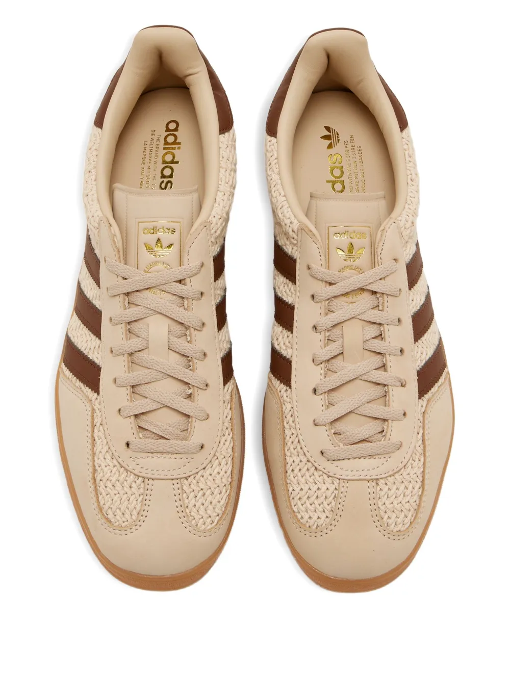 Низкие плетеные кроссовки с тремя полосками adidas, коричневый — фото 3