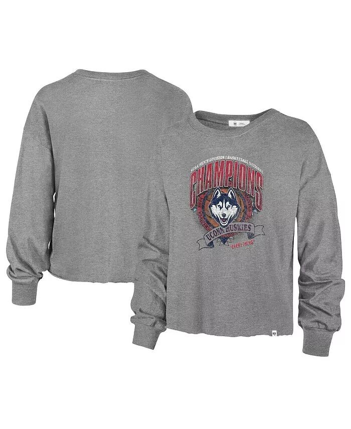 

Женская серая футболка UConn Huskies 2024 NCAA Men's Basketball National Champions Retro Midi Crop с длинным рукавом '47 Brand