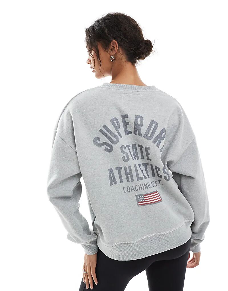 

Свободная толстовка с принтом Superdry Athletic essentials серого меланжевого цвета