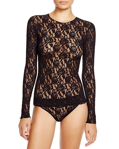 

Кружевной топ без подкладки с длинными рукавами Hanky Panky, цвет Black
