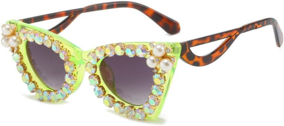 

Солнцезащитные очки «кошачий глаз» с блестящими бриллиантами для женщин, в стиле панк, с жемчужным блеском, защита от УФ-излучения UV400, градиентные очки со стразами MTZJH, C3green-gray