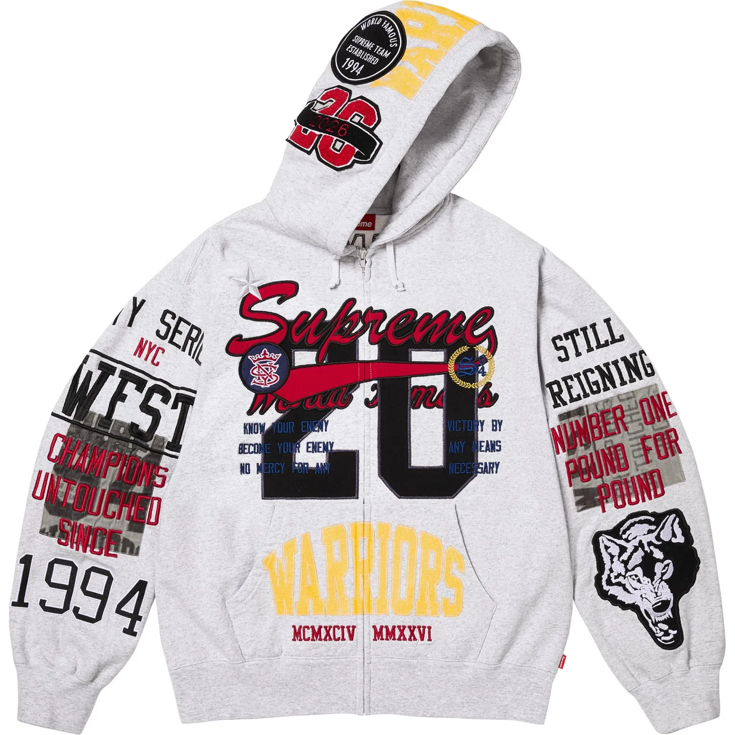 Худи Supreme Warriors Appliqué Zip Up Unisex Ash — фото 4