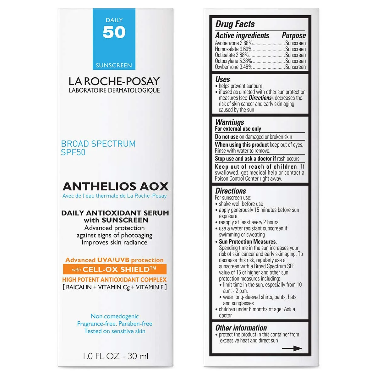 La Roche-Posay Anthelios AOX Daily Antioxidant Serum с SPF, увлажняющий крем для лица с солнцезащитным фильтром и витаминами C и E, безмасляный солнцезащитный крем для чувствительной кожи — фото 2