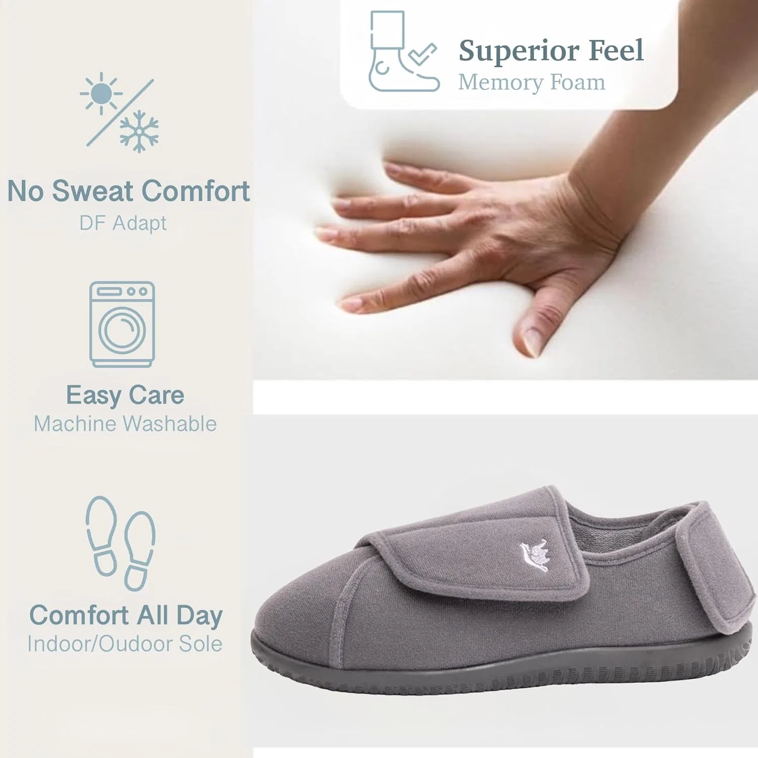 Тапочки с регулируемой застежкой, Memory Foam, Grey EUROPEAN SOFTEST — фото 3