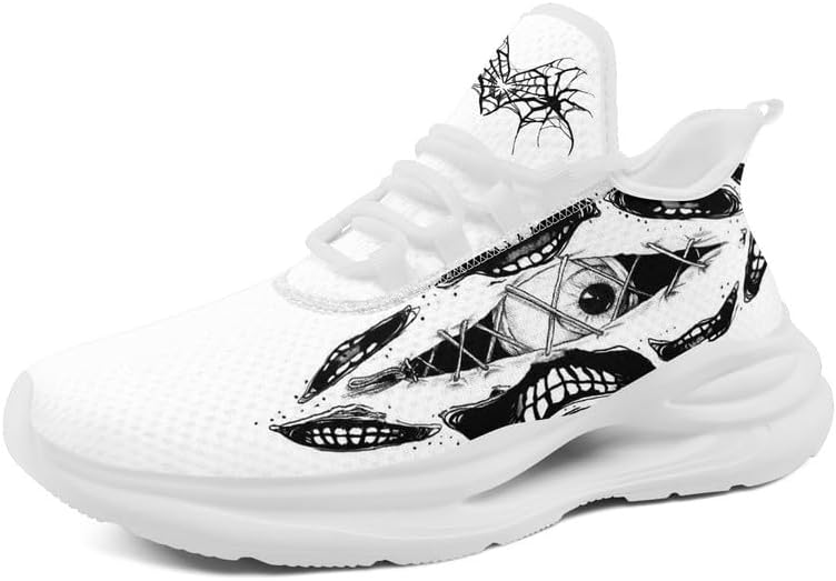 

Готические кроссовки для мужчин и женщин, спортивная обувь в стиле Дарк Арт с черепом, легкие сетчатые кроссовки, панк-стритвир, беговые кроссовки Awsole, белый/черный