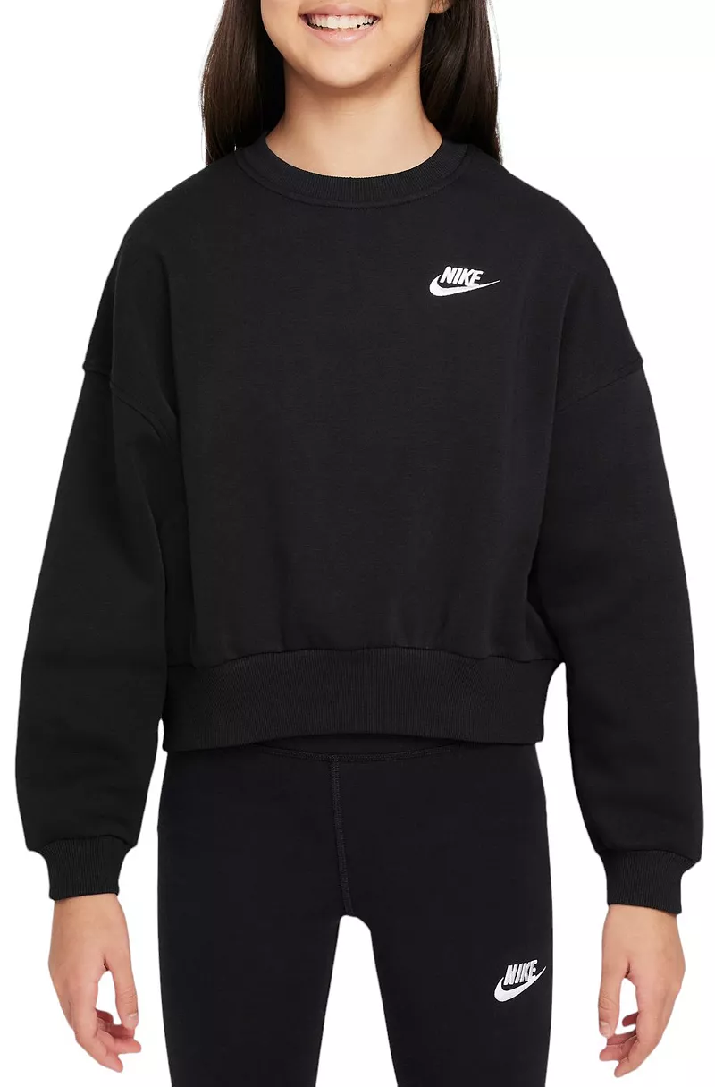 

Флисовый свитшот свободного кроя с круглым вырезом Nike Sportswear Club для девочек, черный