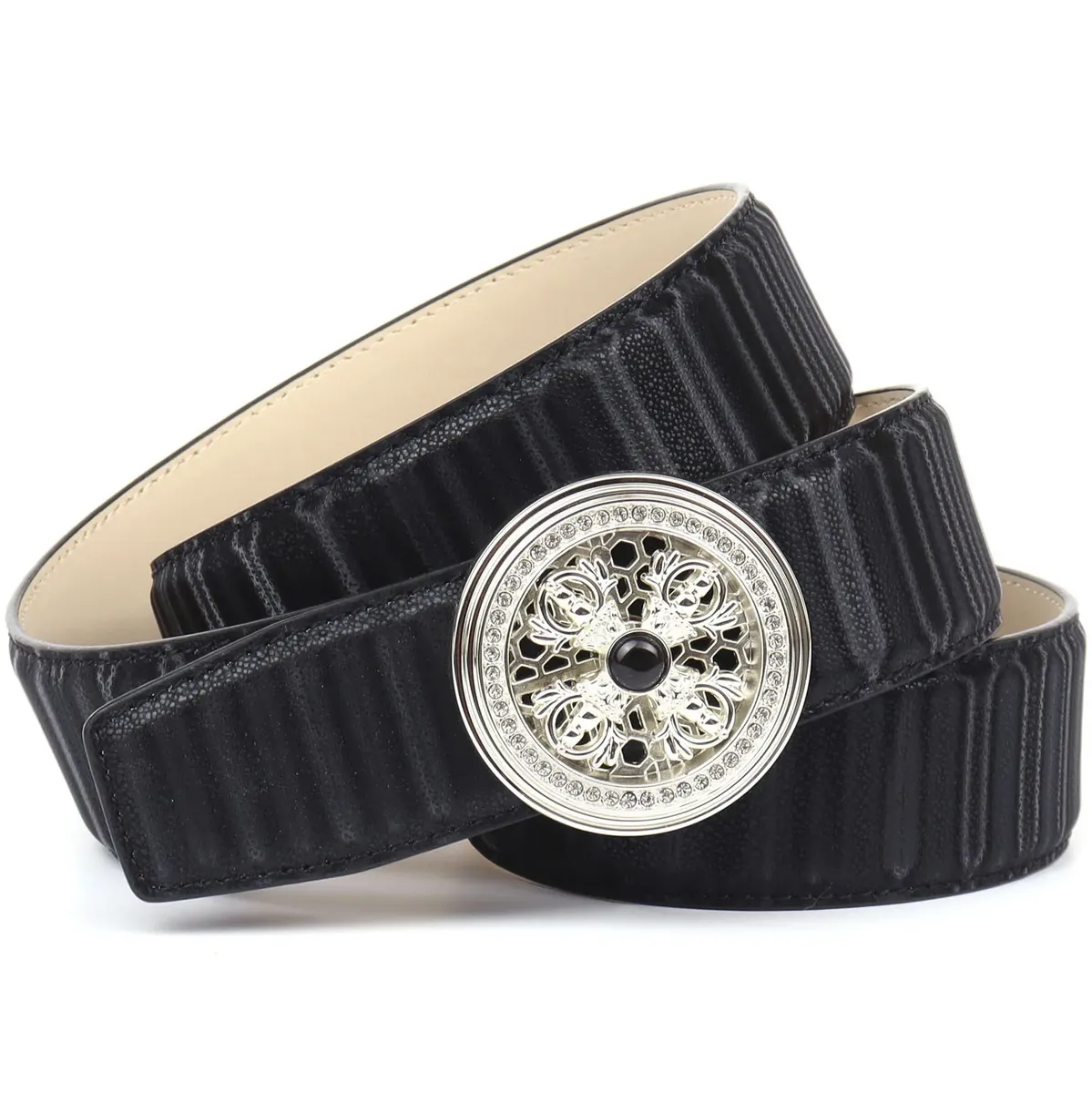 

Кожаный ремень Anthoni Crown с серебристой пряжкой и вращающимся крестом в виде заводной головки, черный