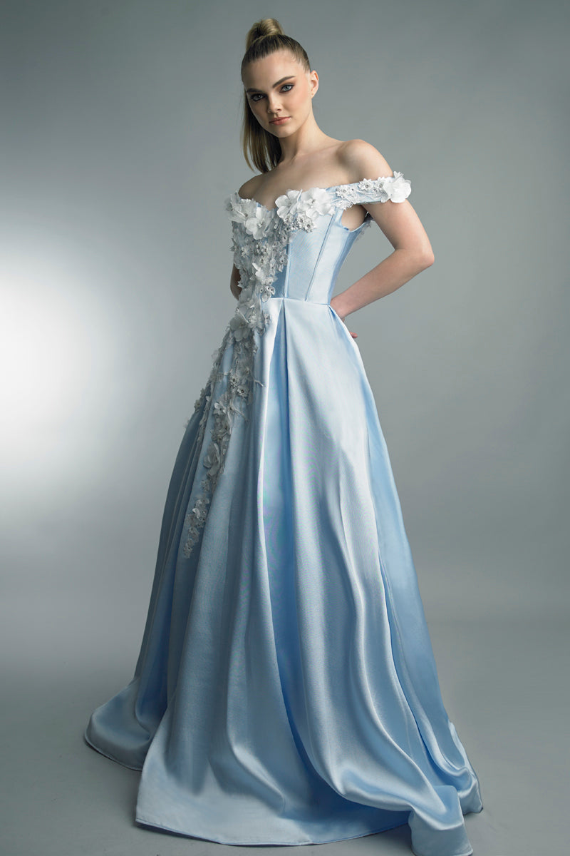 

Платье с открытыми плечами и 3D-цветочным принтом Basix Black Label, сине-белый