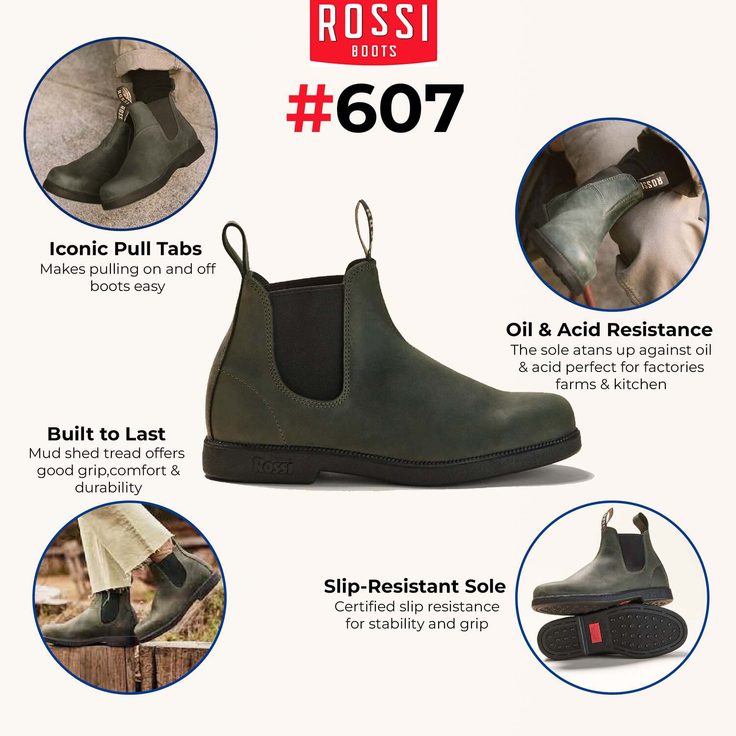 Rossi 607 Booma Moss Chelsea ботинки из оливково-зеленой кожи Rossi Boots — фото 2