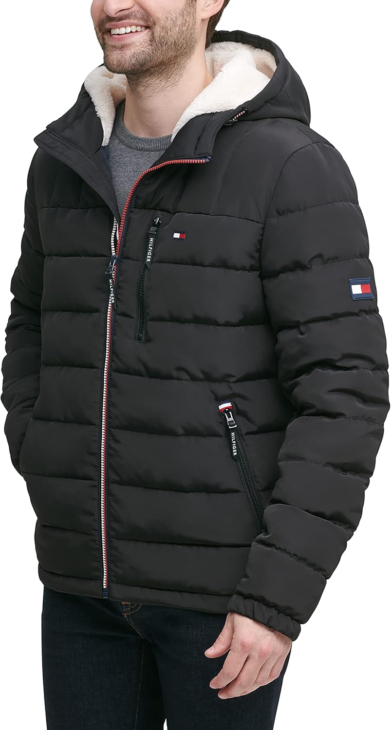 Мужская куртка Tommy Hilfiger средней толщины с подкладкой из шерпы и капюшоном, водонепроницаемая, Black Tech — фото 2