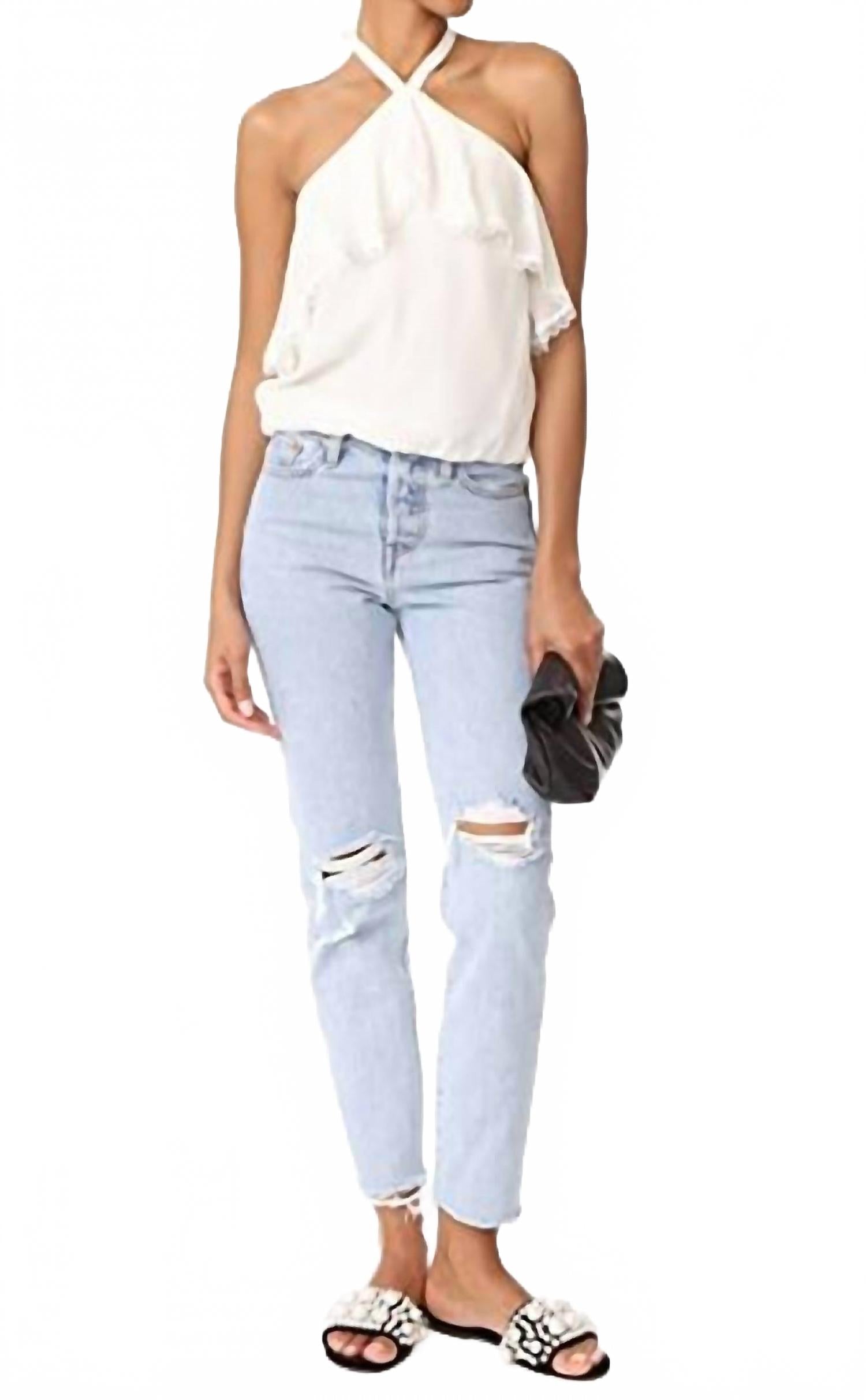 

Alice + olivia Шелковый топ-халтер с оборками и кружевной отделкой, белый