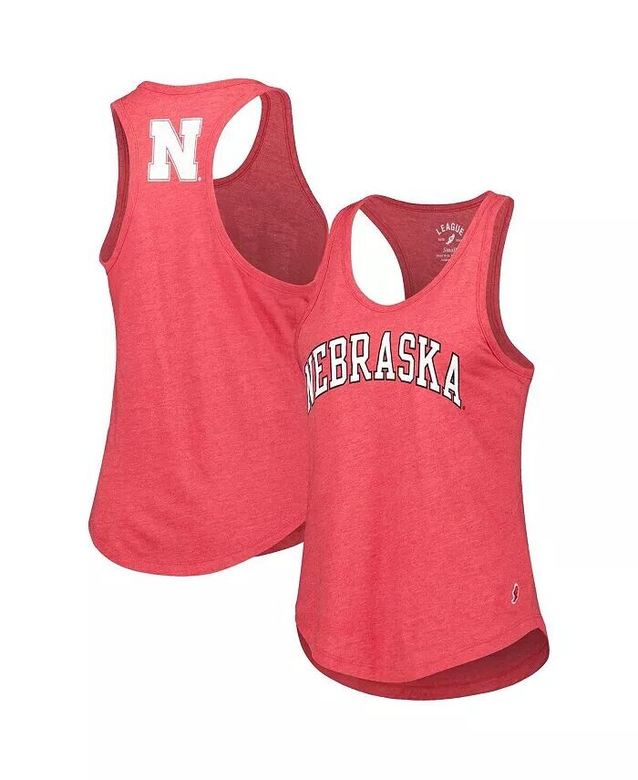 

Женская майка Heather Scarlet Nebraska Huskers Two-Hit Intramural Tri-Blend с овальным вырезом и гоночной спиной League Collegiate Wear