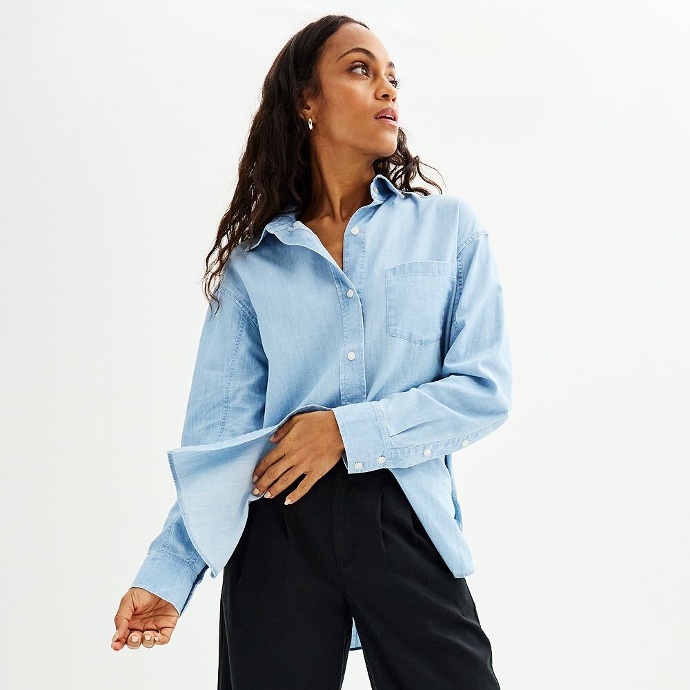 

Женская рубашка-бойфренд большого размера Sonoma Goods For Life, цвет New Light Chambray