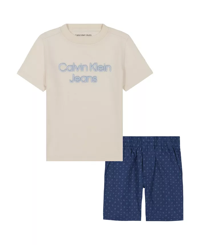 

Комплект для малышей и мальчиков: футболка с коротким рукавом и принтом, шорты из твила с рисунком, 2 предмета Calvin Klein