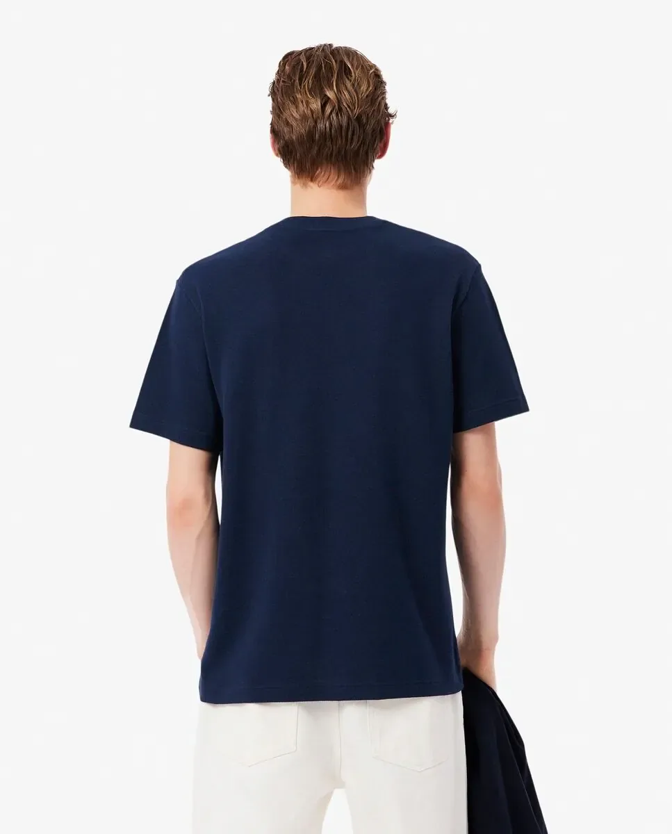 Футболка мужская Lacoste, льняная, с коротким рукавом, темно-синий — фото 2