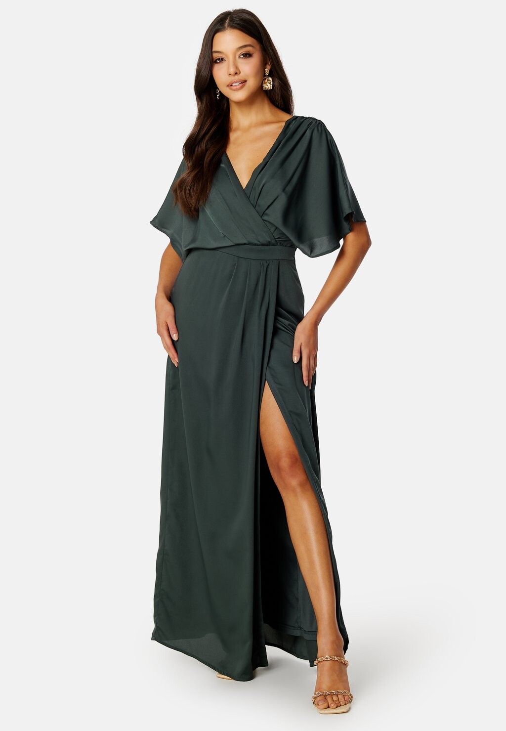 

Вечернее платье Wrap Pleat High Slit Gown Bubbleroom, зеленое