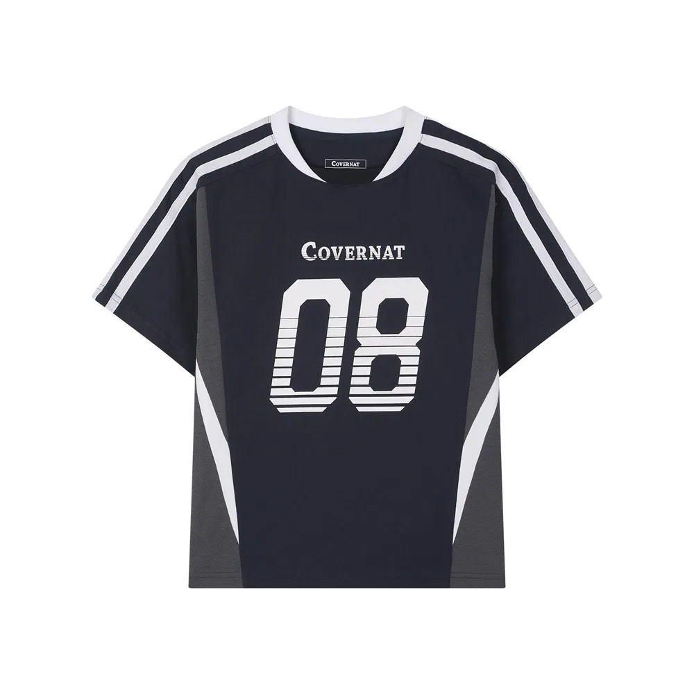 Детская тёмно-синяя спортивная футболка с логотипом Wordmark 08 от Covernat Kids