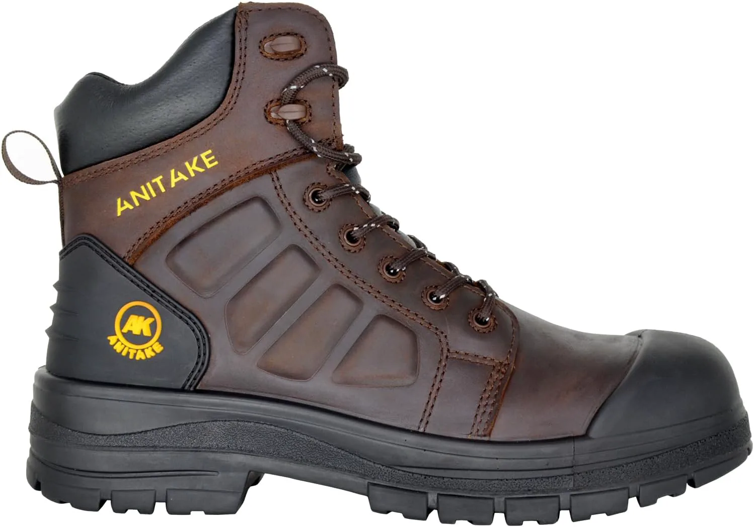 

Рабочие ботинки с стальным носком для мужчин, 6 дюймов, из цельнозерновой кожи, с электрической изоляцией, противоскользящие, ударопрочные, дышащие и удобные защитные ботинки ANITAKE, коричневый