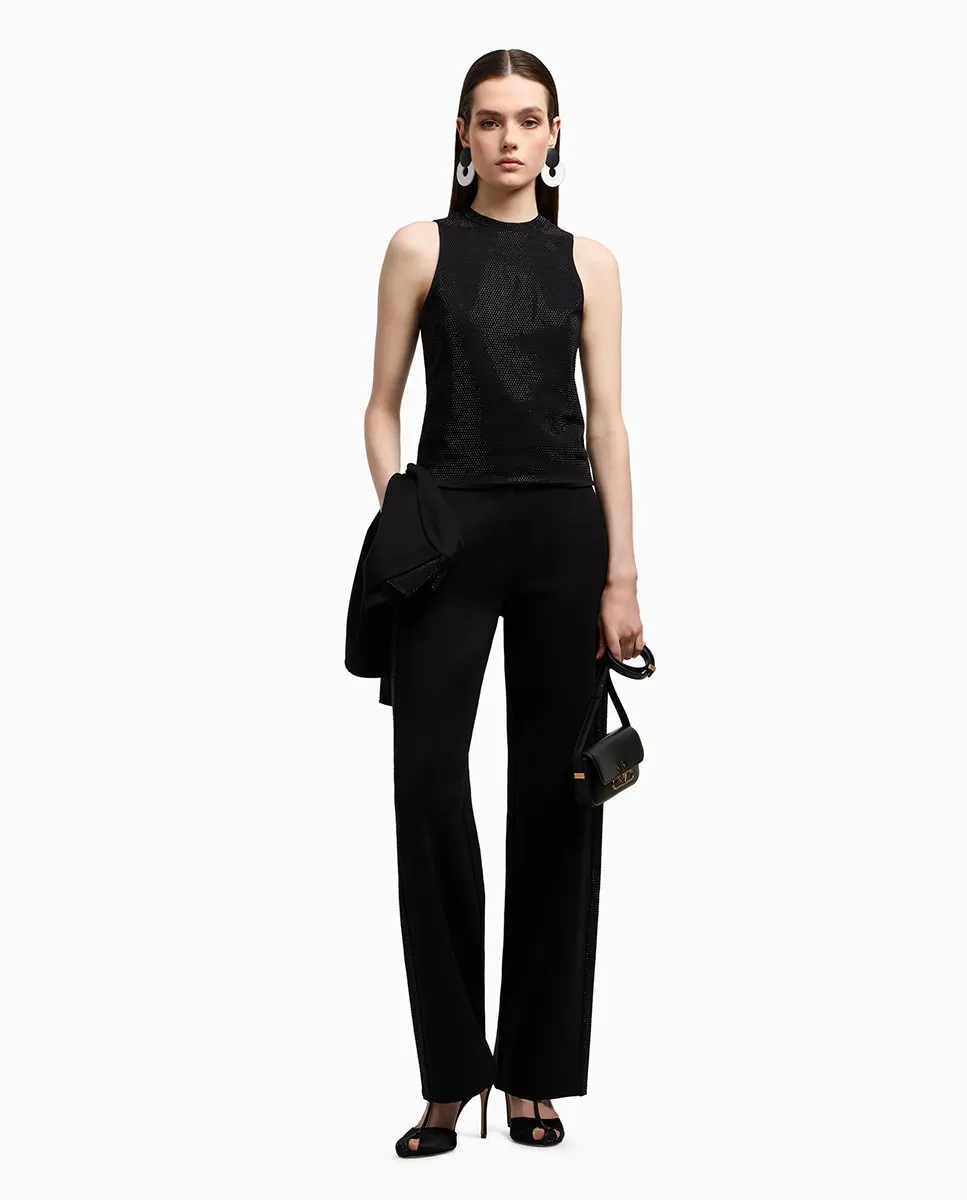

Женские брюки из интерлок-флиса со стразами по бокам Emporio Armani, черный