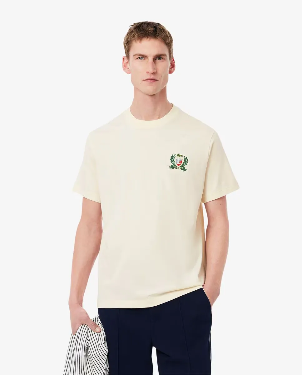 

Мужская футболка с короткими рукавами и вышитым значком Lacoste, белый