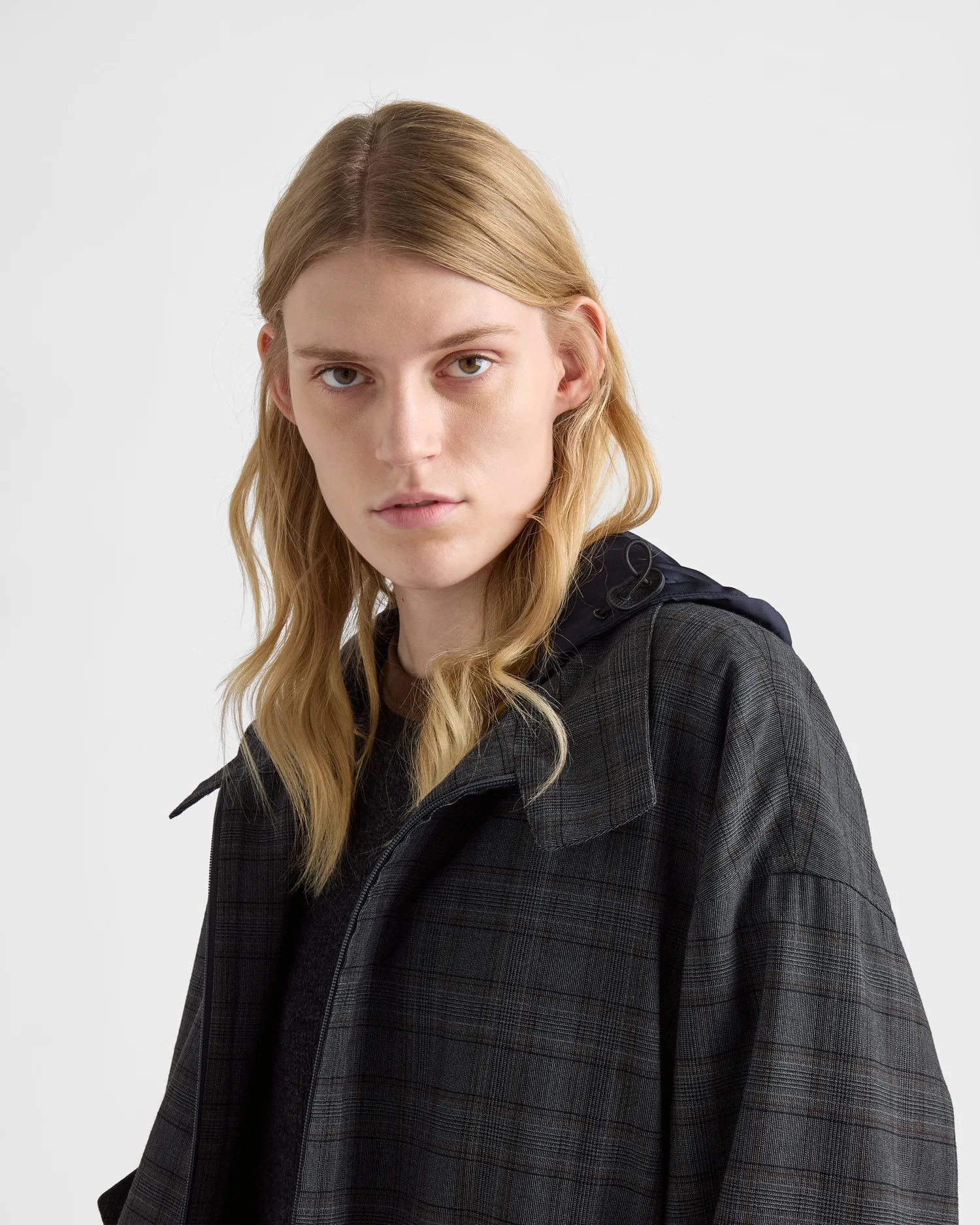 Шерстяной пиджак в клетку «Принц Уэльский» Prada, коричневый — фото 4
