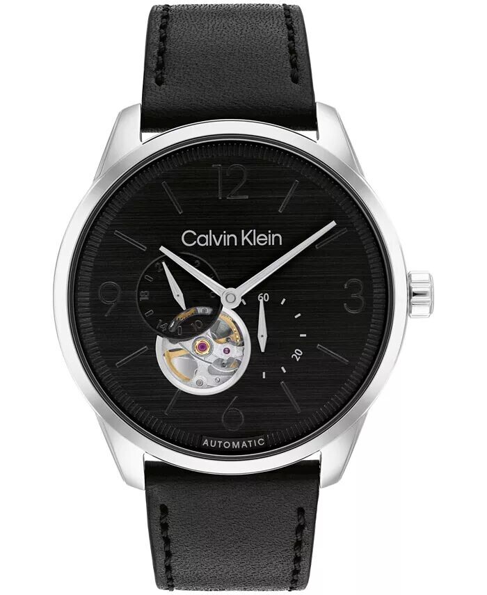 

Мужские автоматические часы с черным кожаным ремешком, 44 мм Calvin Klein