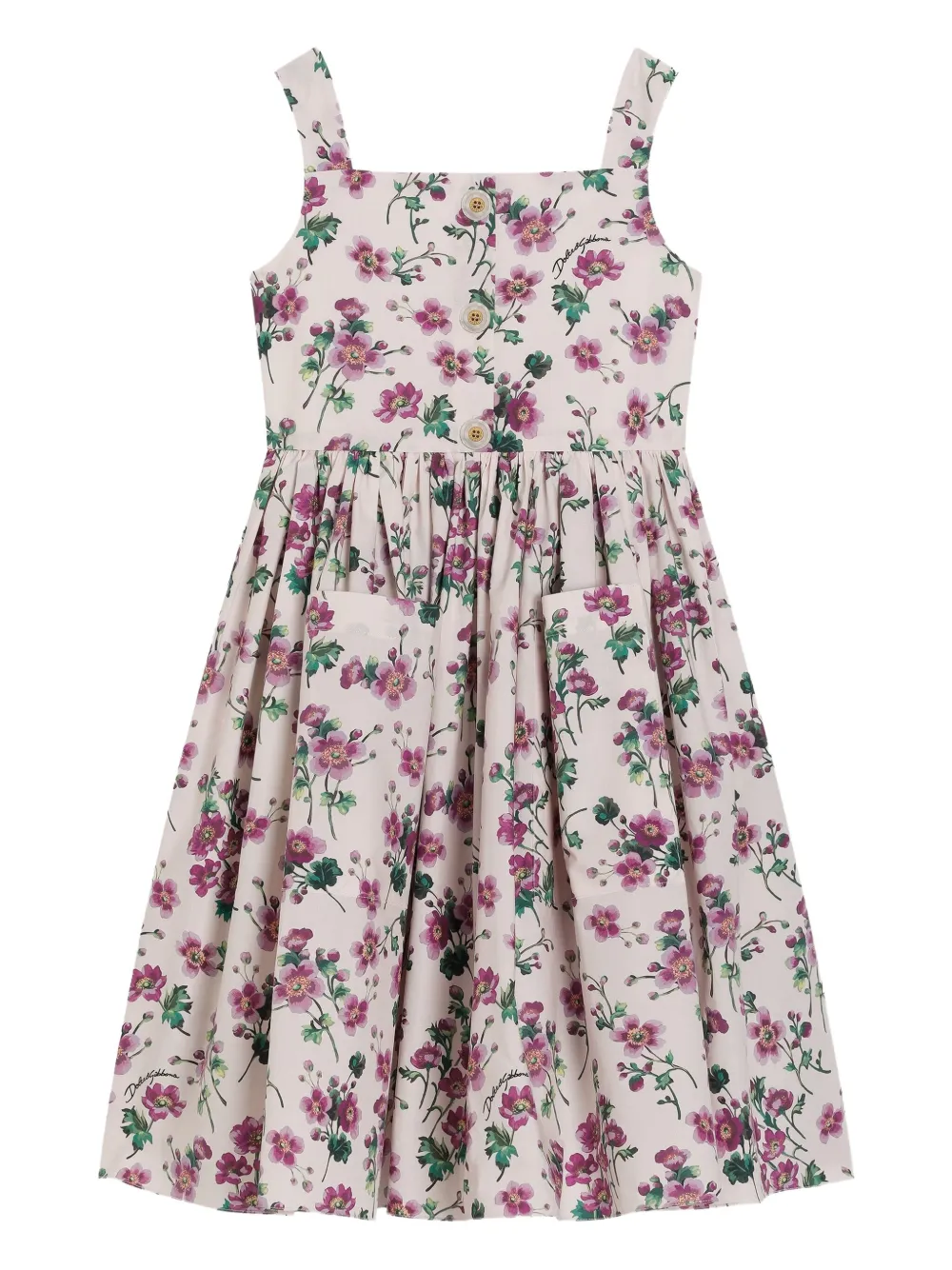 

Платье с цветочным принтом на пуговицах Dolce & Gabbana Kids, белый
