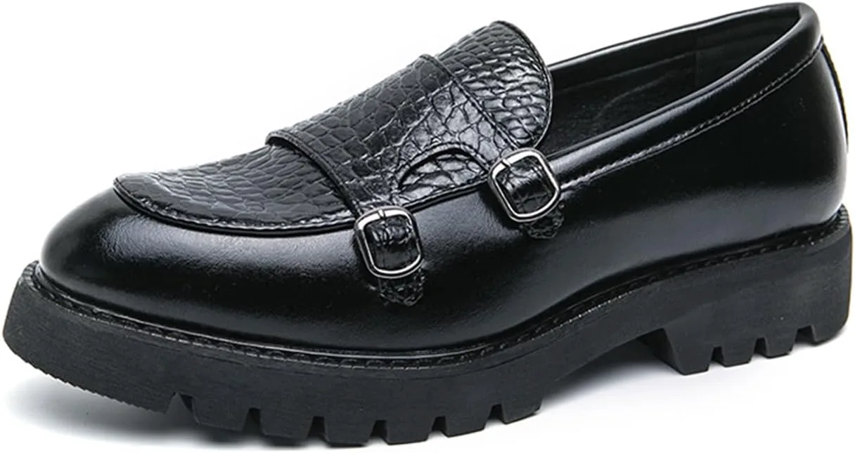 

Мужские кожаные туфли-лоферы с двойным ремешком Monk, грубой подошвой и платформой, классические современные туфли на толстом каблуке, удобные, с нескользящей подошвой, для официальных мероприятий, свадьбы, работы и вечеринок KSEDT, черный