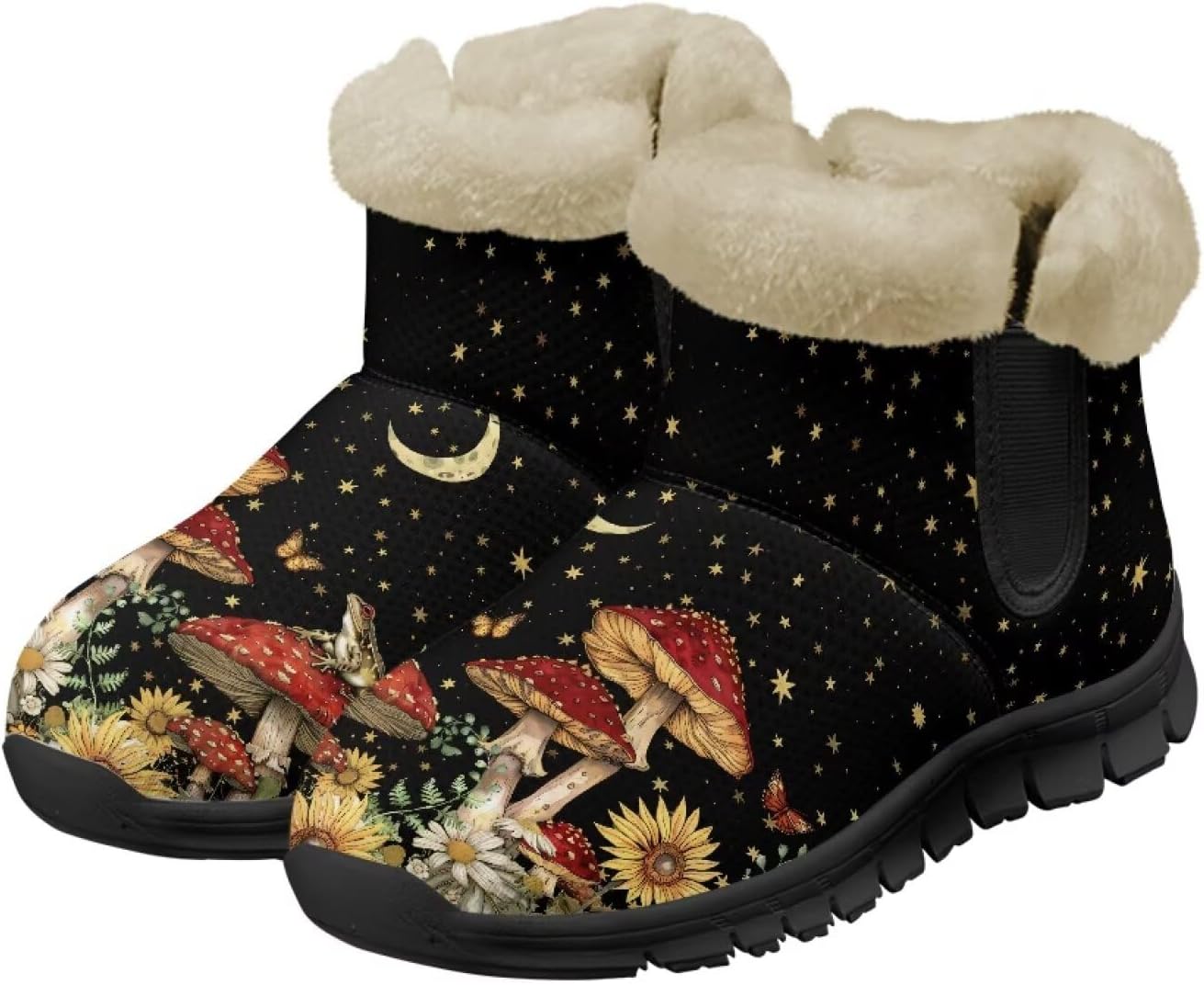 

Зимние ботинки Noprint для женщин и мужчин, снегоступы с меховой подкладкой, зимние туфли на липучке, ботильоны для прогулок на улице Noprintge, Mushroom Stars