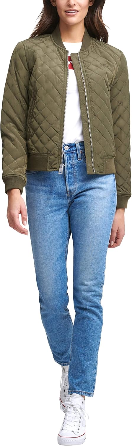 Женская стеганая куртка-бомбер Levi's с ромбовидной отделкой и передними карманами - стандартные и большие размеры, Army Green — фото 3