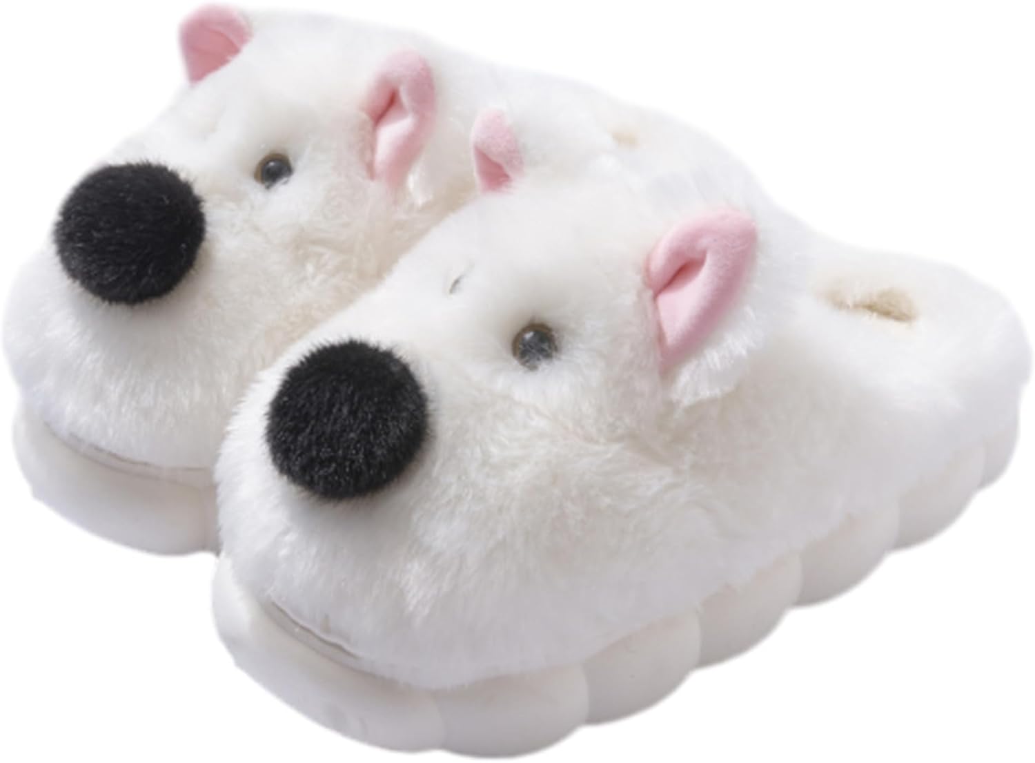 

Милые тапочки с собакой для женщин и мужчин, уютные домашние пушистые зимние тапочки с противоскользящей подошвой для дома и улицы Azchen, белый