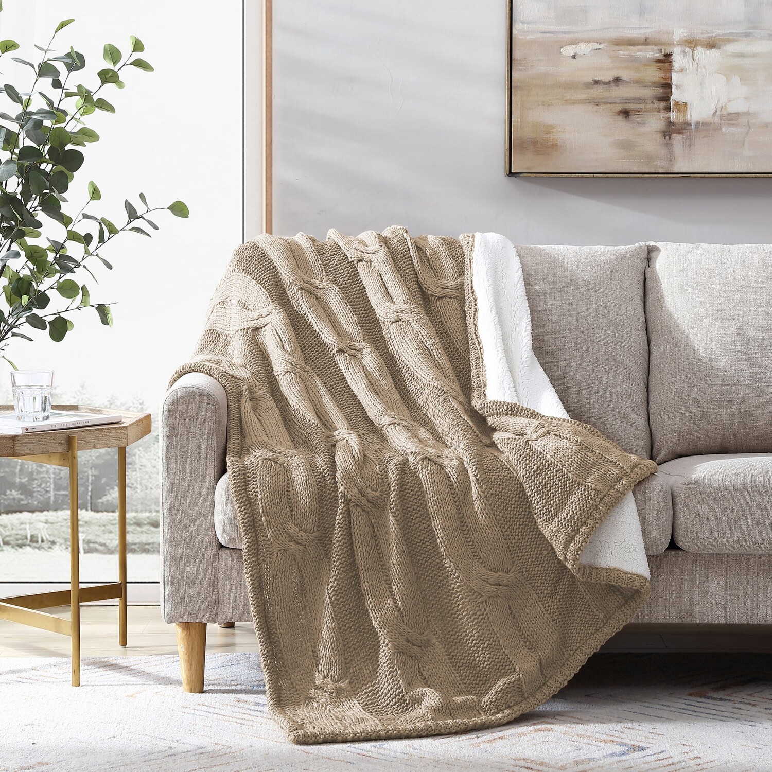 

Modern Threads Косая вязка/плед из шерпы Aspen 50x60 дюймов, цвет Khaki