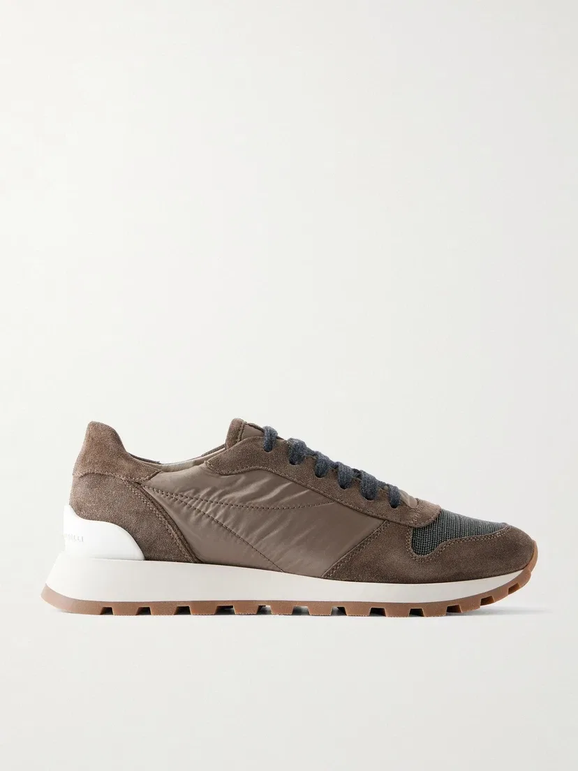 Кроссовки Monili Runner из ракушек и замши, украшенные бисером Brunello Cucinelli, коричневый