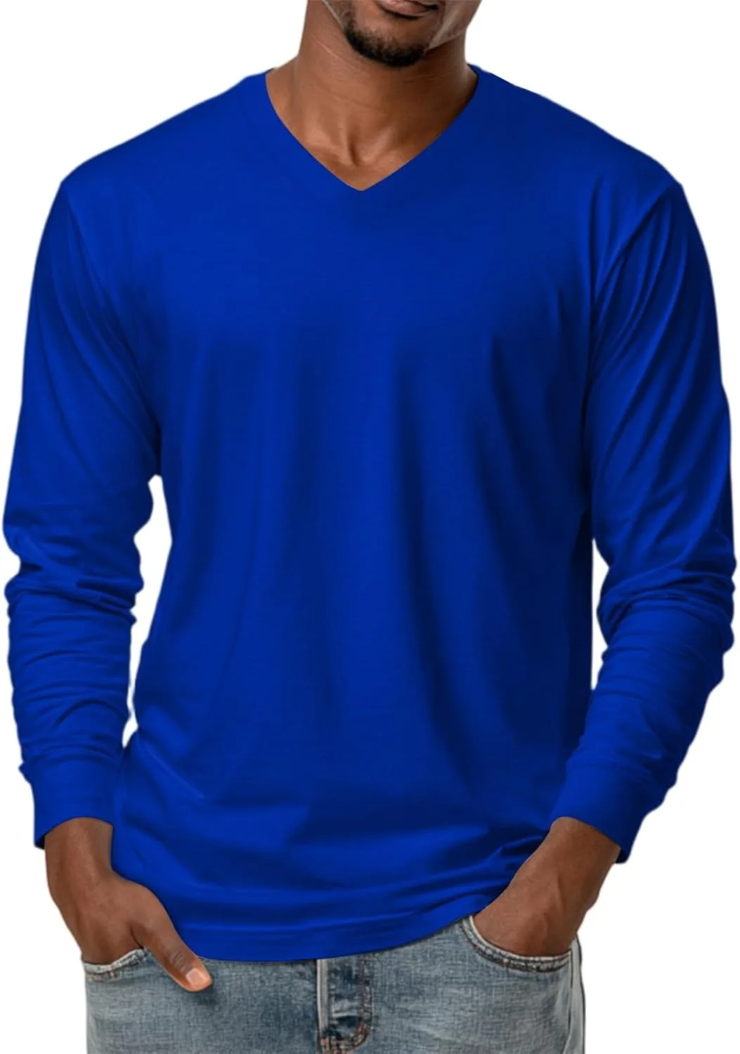 

Ymosrh мужская однотонная футболка с V-образным вырезом и длинным рукавом, M-3XL