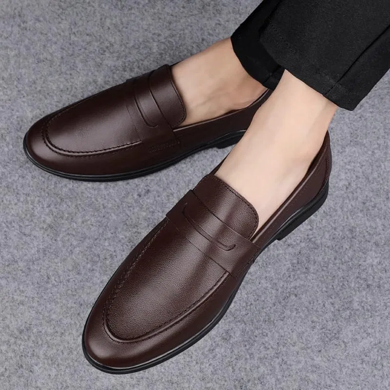 Лоферы кожаные Mens Loafers Shoe Round Toe Leather Penny Loafers, коричневый PUGHGAETZF — фото 4