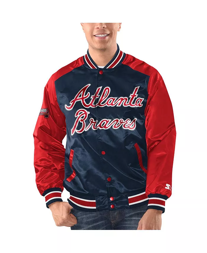 

Мужская синяя с красным атласная бейсбольная куртка Atlanta Braves на молнии Starter