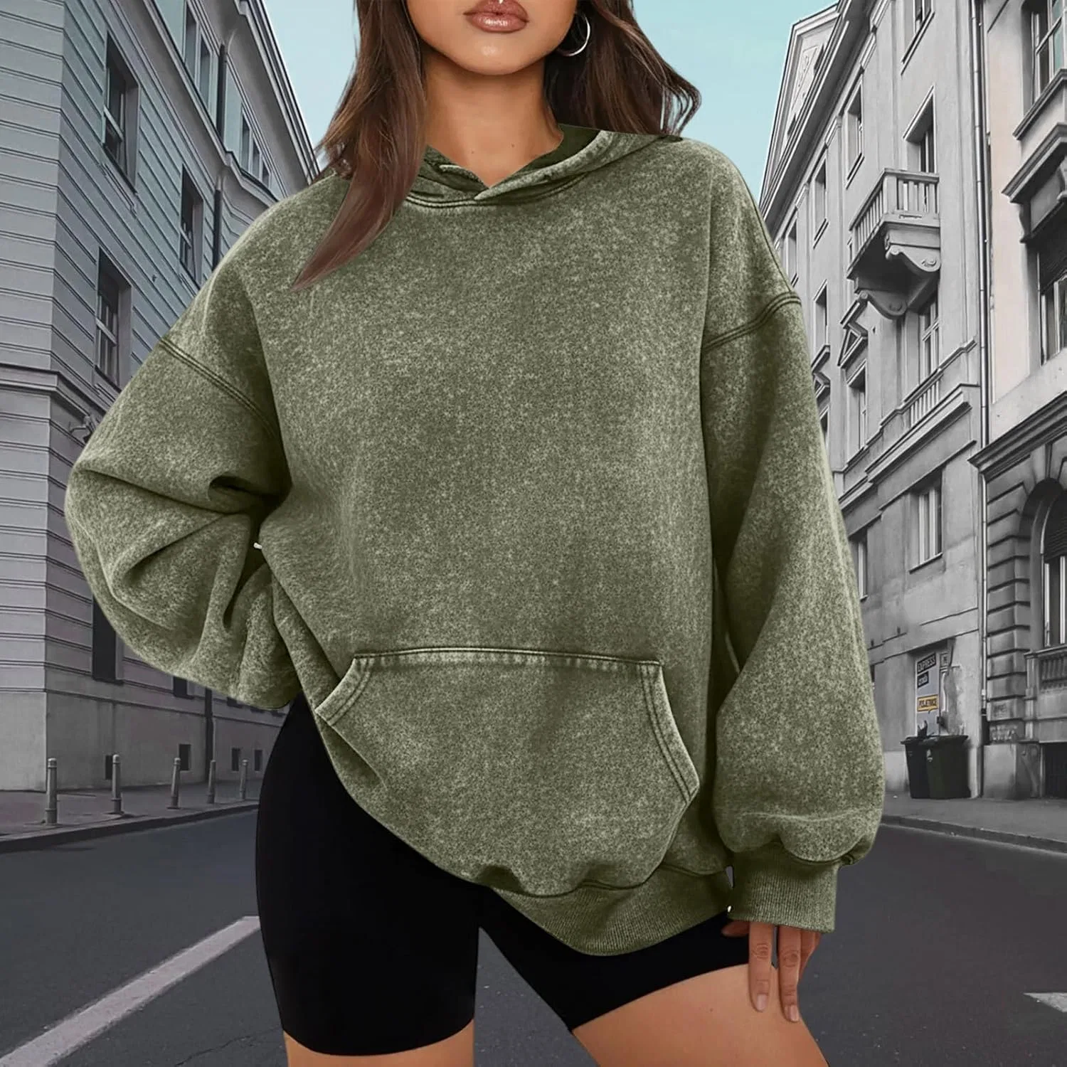 Худи оверсайз женское, из хлопка, Dark Green — фото 3