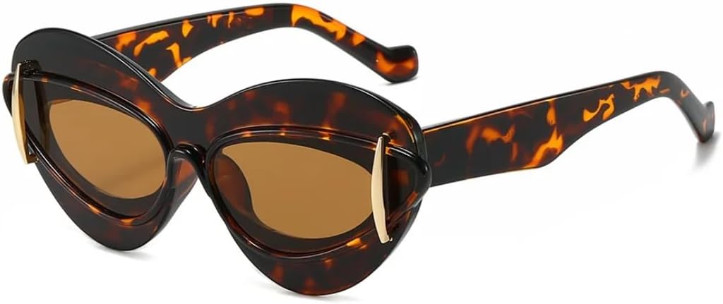 

Модные солнцезащитные очки «кошачий глаз» для женщин, винтажные очки, роскошные солнцезащитные очки в стиле панк, защита от УФ-излучения UV400, очки большого размера TVTBBVV, Leopard