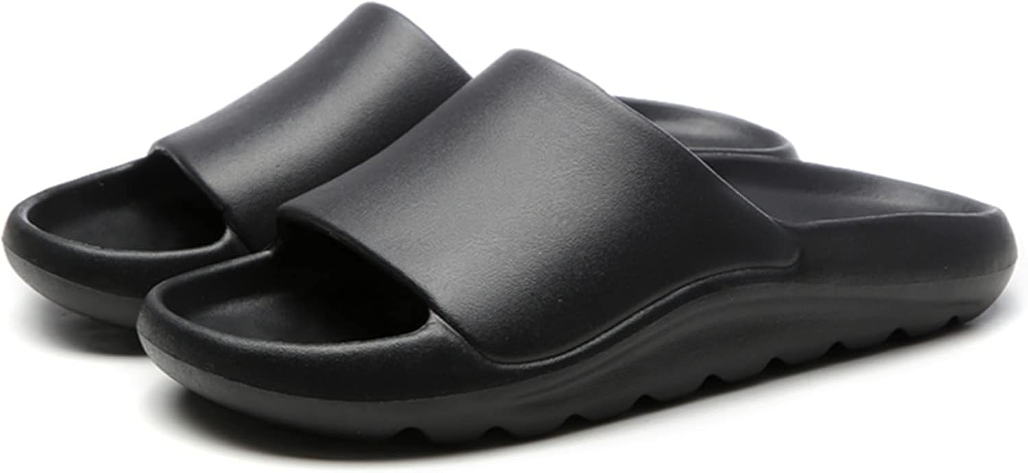 QMFUR Soft Open Toe EVA тапочки для женщин и мужчин Быстросохнутые толстые подошвы Противоскользящие сандалии для ванной, черный