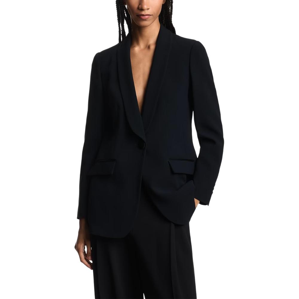 Однобортный блейзер из атласной изнанки EMPORIO ARMANI, черный — фото 3