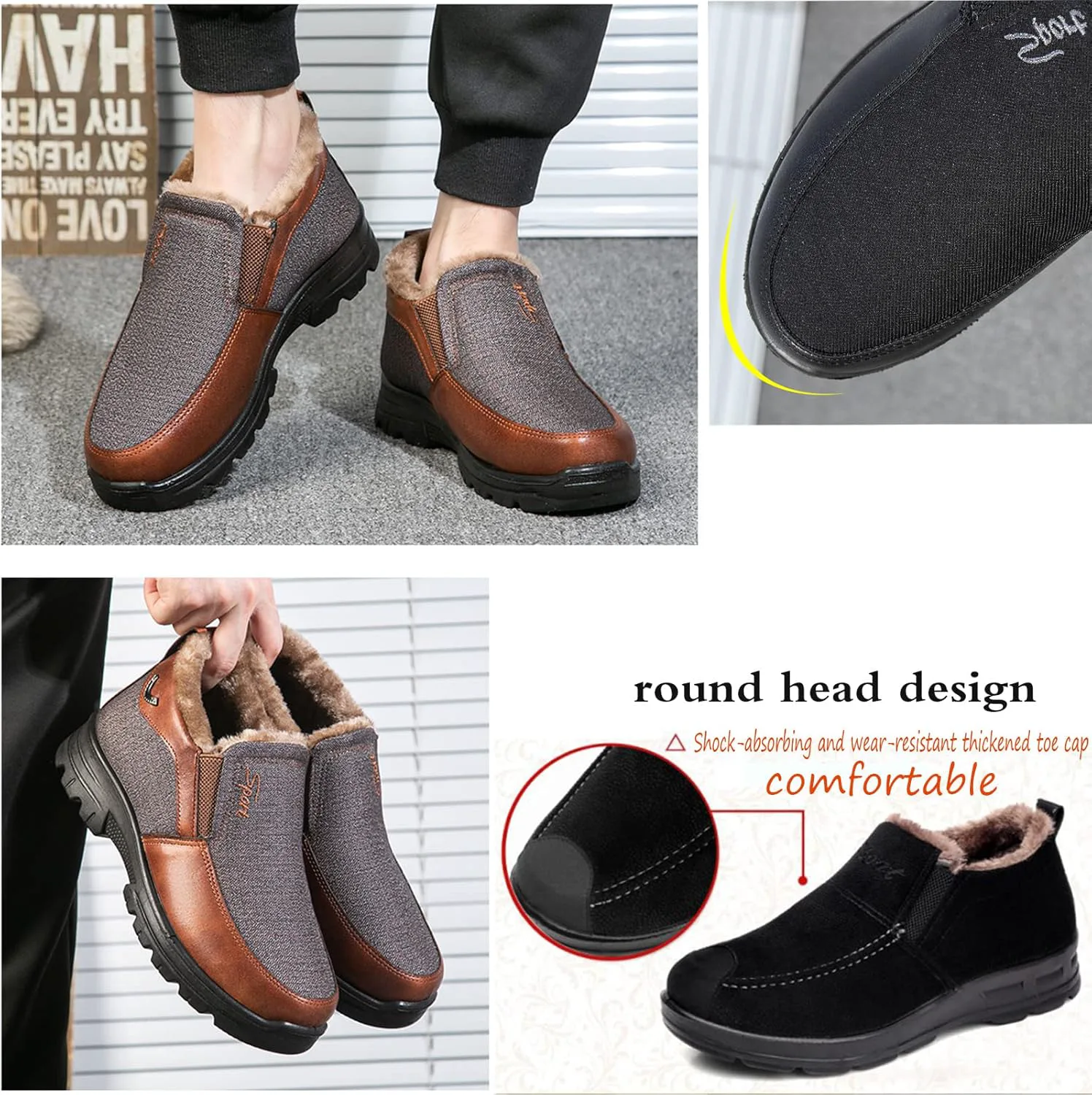 

Мужские зимние ботинки для снега с утеплителем, на меховой подкладке, хлопковые, на платформе, слипоны для повседневной ходьбы, противоскользящие лоферы, тканевые ботинки на щиколотку AngryMonkey