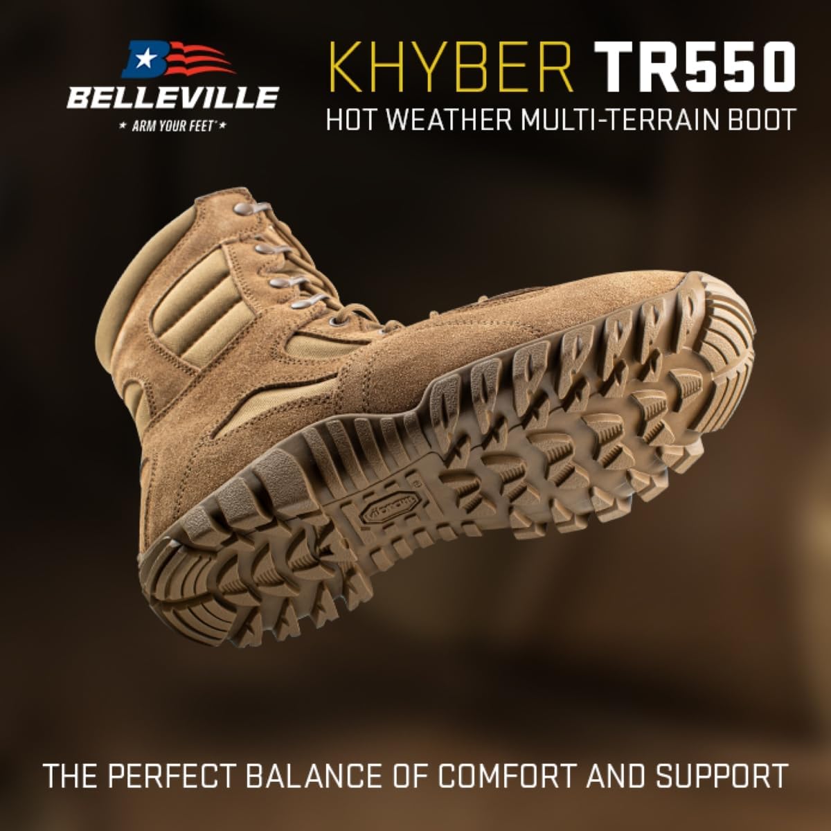 Ботинки Belleville Khyber TR550 для боя - Тактическая обувь с тягой - Совместимые с AR 670-1 ботинки - Военная обувь с ортопедической поддержкой - Натуральная кожа крупного рогатого скота - Технология отвода влаги, Coyote — фото 3