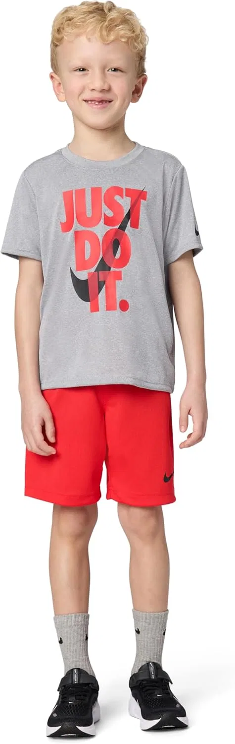 Детский спортивный комплект Nike Dri-FIT Just Do It, футболка и шорты, Light Smoke Grey/Crimson