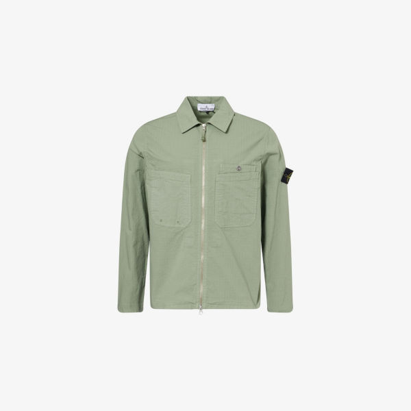 

Рубашка-овершот Stone Island из стрейч-хлопка с накладными карманами, зеленый