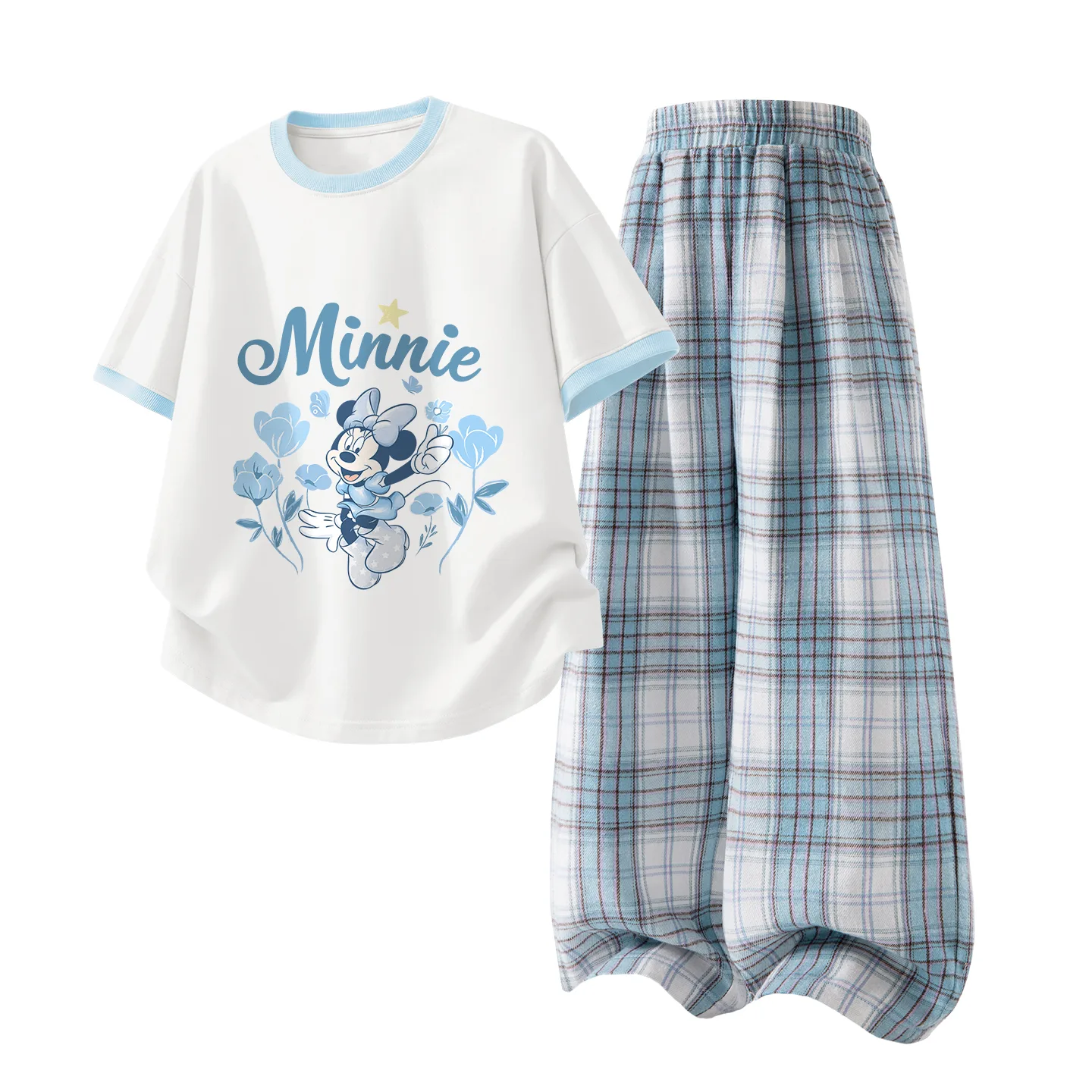 Детская спортивная футболка с круглым вырезом Disney, Di Garden Cream Blue+Solid Color White Cloud Blue