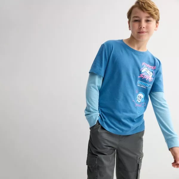 

Футболка с длинными рукавами и принтом для мальчиков 8-20 лет, обычная и с принтом хаски Sonoma Goods For Life, цвет press start blue