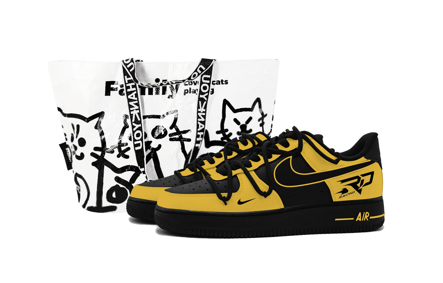 

Кроссовки для скейтборда Air Force 1 Racing Bumblebee устойчивые к истиранию низкие черные и желтые детские Nike, черный/желтый